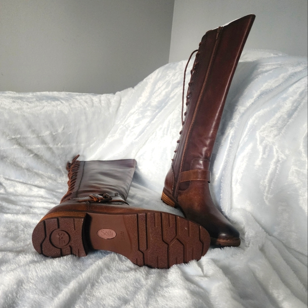 Boots by Sofft Brown Leather NWOB Adjustable calf